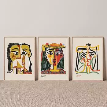 Абстрактная винтажная картина Пикассо, выставка, холст, плакаты и принты, музей, современная галерея, настенные художественные фотографии, украшение для дома 21*30cm