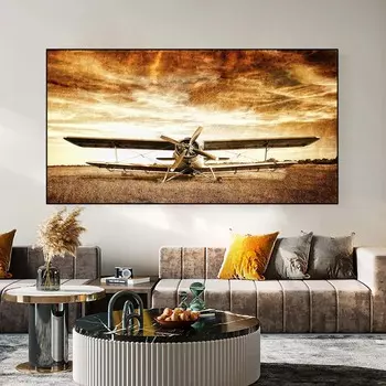 Абстрактная винтажная картина с самолетом на холсте в стиле ретро, старые постеры и принты, настенные художественные картины для гостиной, домашний декор, без рамки 20cm40cm NoFrame