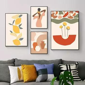 Абстрактная винтажная модная настенная художественная постер красочная геометрическая печать на холсте картина в стиле бохо декоративные картины для гостиной домашний декор 21cm30cm NoFrame