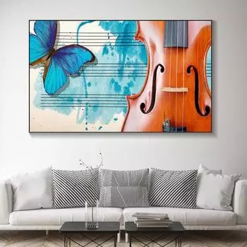Абстрактная винтажная скрипка, мелодия, бабочка, холст, живопись, постеры и принты, настенные художественные фотографии, домашний декор для гостиной, без рамки 20cm40cm NoFrame