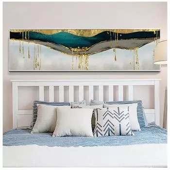 Абстрактная зеленая блестящая картина на холсте с золотым пигментом, постер для гостиной, синий принт 20cm40cm NoFrame