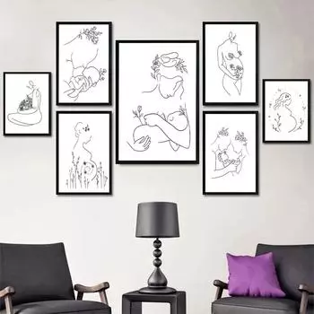 Абстрактная женщина беременная плакат папа мама ребенок рисунок линии живопись холст искусство семейный портрет печать настенные панно Декор в спальню 21x30cm No Framed