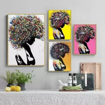 Абстрактная женщина, красочные волосы, акварель, холст, картина, печать плакатов, настенные художественные картинки для гостиной, украшения дома, Cuadros 21x30cm No Framed