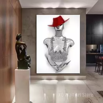 Абстрактная женщина-крупье с красной шляпой, постер, холст, картина, настенное искусство, современная картина для гостиной, домашнего офиса, декор, безрамное 21x30cm No Framed