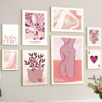 Абстрактная женщина настенное искусство холст картина розовая красная линия тело ваза для цветов гостиная декор постеры и принты настенные панно для дома 21cm30cm NoFrame