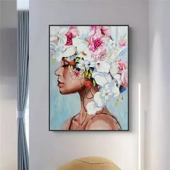 Абстрактная женщина с цветком и бабочкой, холст, живопись, постеры и принты, современное настенное искусство, картина для декора гостиной, Куадрос 21x30 No Frame