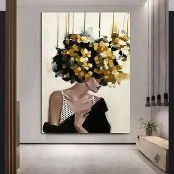 Абстрактная женская голова с цветами, холст, живопись, современные постеры и принты, настенная художественная картина для гостиной, домашний декор 20x30cm