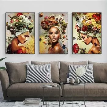 Абстрактная женская картина с цветами на холсте, современная красота, постеры для девочек, настенное искусство для спальни, украшения гостиной, Cuadros 21cm30cm NoFrame