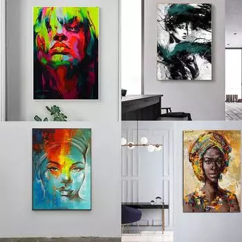 Абстрактная женская картина с лицом на холсте, портретные постеры, принты, сексуальные девушки, скандинавское настенное искусство для декора гостиной, спальни 21x30cm No Frame