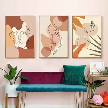 Абстрактная женская линия лица, художественная живопись, постер в стиле бохо, женская фигура, печать на холсте, настенные картины для гостиной, скандинавский декор 21cm30cm NoFrame