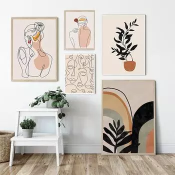 Абстрактная женская линия тела, настенная живопись, современный минималистичный холст с листом, постер и принт, скандинавская картина, домашний декор для гостиной A4 21x30cm No Frame