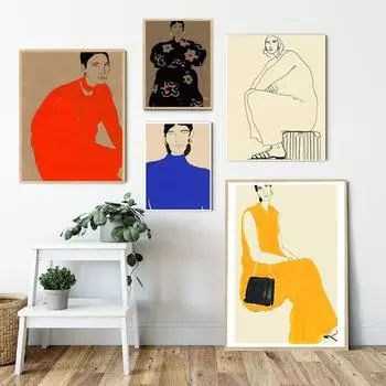 Абстрактная женская настенная живопись на холсте, плакаты на скандинавскую тему и принты, модные женские настенные картины для гостиной, украшения дома, без рамки 21*30cm