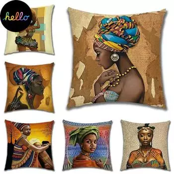 Абстрактная живопись Африка Cus на обложке Африканская женщина Домашний декор Наволочка Галерея экзотических этнических льняных изделий Cus на обложке 45X45CM