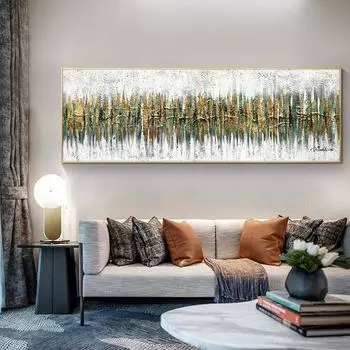 Абстрактная живопись маслом на холсте, настенный художественный постер и принт, настенная абстрактная картина золотого зеленого леса для декора гостиной 20*40cm
