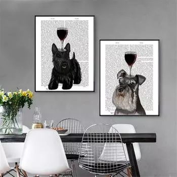 Абстрактная живопись, мультяшная настенная живопись, ретро холст, картины для гостиной, современный минималистичный декор для детской комнаты, газетный постер с собакой 21cm30cm NoFrame