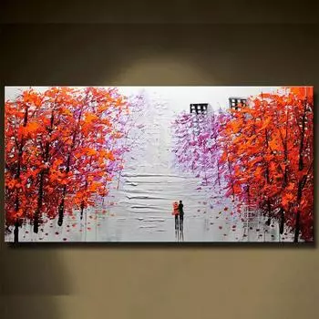 Абстрактная живопись на холсте, красочные леса, масло, лесное озеро над кроватью, декор, постеры и принты для гостиной, украшения дома 20x40cm no frame белый