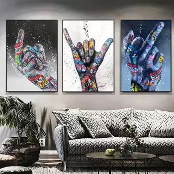 Абстрактная живопись на холсте, постеры с жестами, уличные граффити, настенное искусство, современные принты, модульные картины для гостиной, домашний декор 21*30cm No Frame