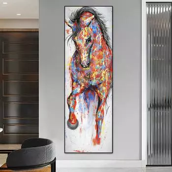 Абстрактная живопись на холсте с изображением лошади, художественные постеры и принты большого размера, куадрос, животные, настенные художественные картины для гостиной, украшения дома 20*40cm