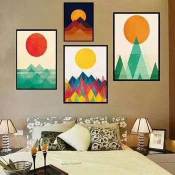 Абстрактная живопись, печатный мультфильм, постеры с изображением солнца и гор, настенные панно для гостиной, спальни, скандинавский декоративный постер без рамки 21cm30cm NoFrame