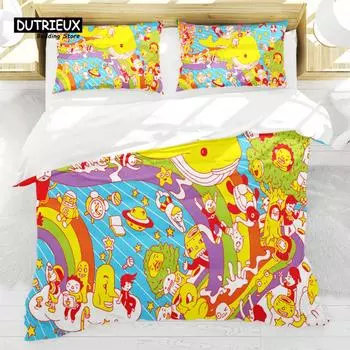 Абстрактная живопись, пододеяльник, красочный мультяшный узор, комплект постельного белья, микрофибра, пододеяльник, двойной, полный, для детей, девочек и подростков, декор EU single(135x200cm)