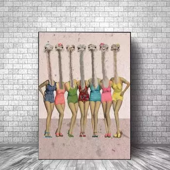 Абстрактная живопись животных, художественные постеры, люди и животные, собака с бокалом для красного вина, жираф, женщина-страус, забавные настенные принты, декор 21x30cm No Frame белый