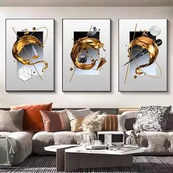 Абстрактная золотая геометрическая картина на холсте, скандинавские современные постеры и принты, настенное искусство для гостиной, украшения дома 20x30cm