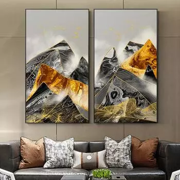 Абстрактная Золотая Гора Небо Холст Искусство Пейзаж Плакат Принт Современная Живопись Декор Стены Искусства Для Гостиной cuadros Decoracion 20cm40cm NoFrame