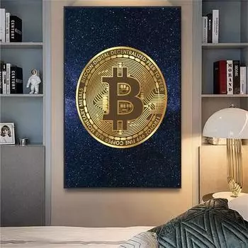 Абстрактная золотая картина на холсте с биткойнами, европейские креативные постеры и принты, настенная художественная картина для декора стен гостиной, Cuadros 21x30cm No Frame