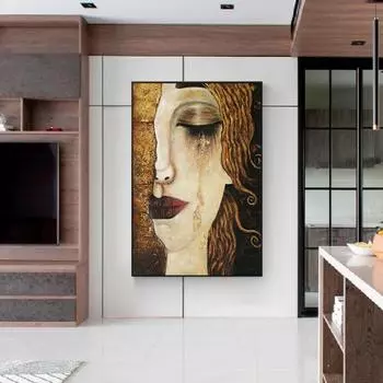 Абстрактная золотая женская художественная роспись гостиной, классическая картина маслом слезы художника 21cm30cm NoFrame