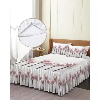 Абстрактно-розовый тюльпан, покрывало на кровать, эластичное, с наволочками, чехол для матраса, комплект постельного белья, простыня 99cm X 190cm X 45cm