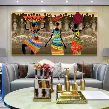Абстрактное африканское искусство танцующей женщины, картина маслом на холсте, настенные художественные постеры, принты, настенная картина для гостиной, домашнего декора Cuadros 20x40cm белый