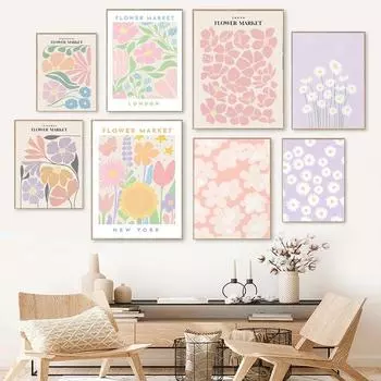 Абстрактное цветочное искусство, эстетическая картина на холсте, плакаты на скандинавскую тему и принты, настенные ретро цветочные картины для декора гостиной 21cm30cm NoFrame