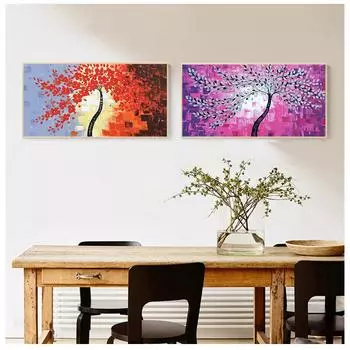 Абстрактное дерево, закат, волны, картина маслом, холст, плакат и гравюра 21cm30cm NoFrame