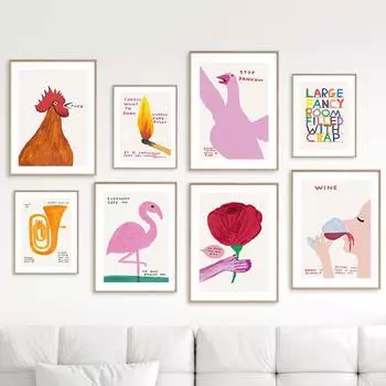 Абстрактное фламинго богомол, лебедь, петух, роза, настенная живопись на холсте, плакаты на скандинавскую тему и принты, настенные панно для декора детской комнаты 21cm30cm NoFrame