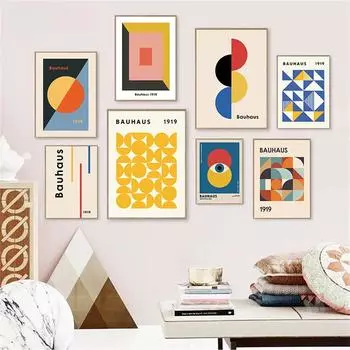 Абстрактное геометрическое настенное искусство середины века в стиле Баухаус, живопись на холсте, современные постеры и принты, настенные картины в скандинавском стиле, гостиная D 21x30cm No Framed