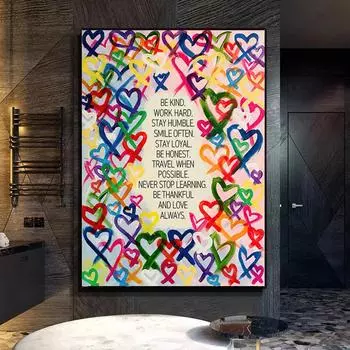 Абстрактное граффити-искусство, красочные сердечки, постеры, принты, мотивирующие цитаты, холст, настенная живопись, куадро для гостиной, домашний декор 21x30cm No Framed