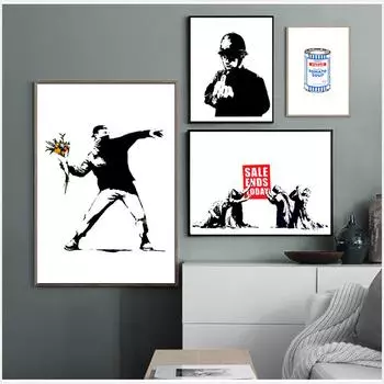 Абстрактное искусство Бэнкси на холсте, постер с принтом, настенная живопись на холсте, скандинавская картина и принты, настенные панно для гостиной, Декор Куадрос 21x30cm No Frame