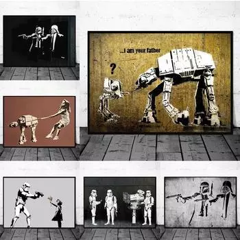 Абстрактное искусство Бэнкси, винтажные граффити, холст, картина, скандинавская настенная художественная роспись для гостиной, домашний декор, HD фотографии 21x30cm No Frame белый