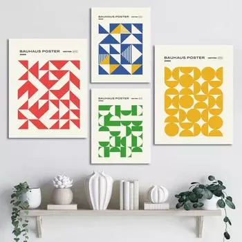 Абстрактное искусство геометрический узор холст картина Баухаус красный синий желтый зеленый постер офис гостиная украшение дома фреска без рамки 21*30cm No Frame