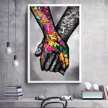 Абстрактное искусство граффити в стиле поп-арт, держась за руки, победа, картина маслом на холсте, настенное искусство, постеры, принты для гостиной, домашний декор, Cuadros 21x30cm No Framed