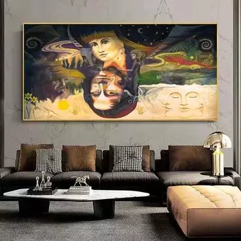 Абстрактное искусство Холст Картина Мона Лиза Креативные постеры и принты Настенные картины для декора гостиной Домашнее украшение Картины без рамки 20*40cm