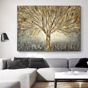 Абстрактное искусство, картина маслом золотого дерева, современные принты, фотографии и постеры, скандинавское украшение для гостиной, стены дома, Куадрос 21x30cm No Frame