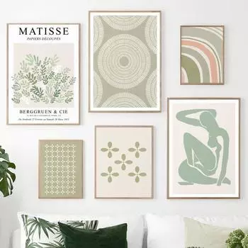 Абстрактное искусство Матисса, картина на холсте, девушка, листья, цветы, геометрические постеры на скандинавскую тему и принты, настенные панно для гостиной, домашний декор 21X30cm No Frame