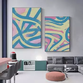 Абстрактное искусство Плакат Розовая волна Ветка Картины на холсте Печать в скандинавском стиле Настенная картина для декора гостиной Украшение дома Без рамки 21*30cm No Frame