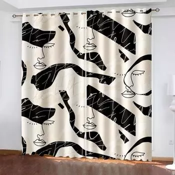 Абстрактное искусство, простое лицо, элегантная современная мода, бесплатная доставка, 2 шт., тонкая затеняющая занавеска для окна для гостиной, спальни, декор 98W202H CM&Rod Pocket