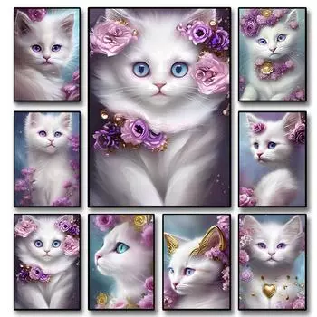 Абстрактное искусство с домашним животным и котом, постер с милыми животными и кошками, печать на холсте и живопись, куадрос, настенное искусство, HD фотографии, декор для дома, безрамное 21x30cm No Framed