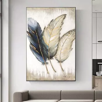 Абстрактное искусство с золотыми перьями, холст, живопись, современные постеры и принты, настенные панно для гостиной, дома, без рамки 21*30cm
