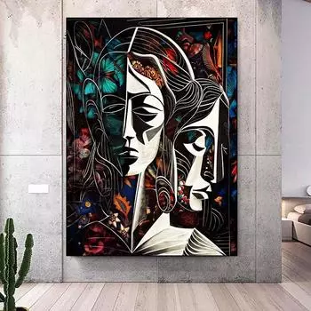 Абстрактное искусство Женское лицо Дерево Картина маслом Настенное искусство Лицо Растение Плакат Домашнее украшение Современное искусство 21cm30cm NoFrame