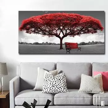 Абстрактное красное дерево, холст, картины, пейзаж, настенные художественные плакаты и принты, деревья, картины современного искусства, украшение стены дома, фон, украшение стены 20x40cm