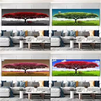 Абстрактное красное, зеленое большое дерево, деревянный стул, пейзаж, холст, живопись, постеры и принты, настенные художественные фотографии, домашний декор, без рамки 20*40cm